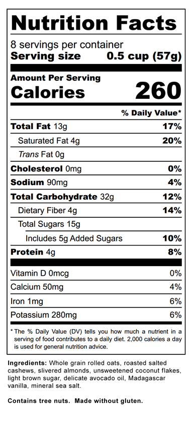 Natural Blonde Granola - Nutrition Label